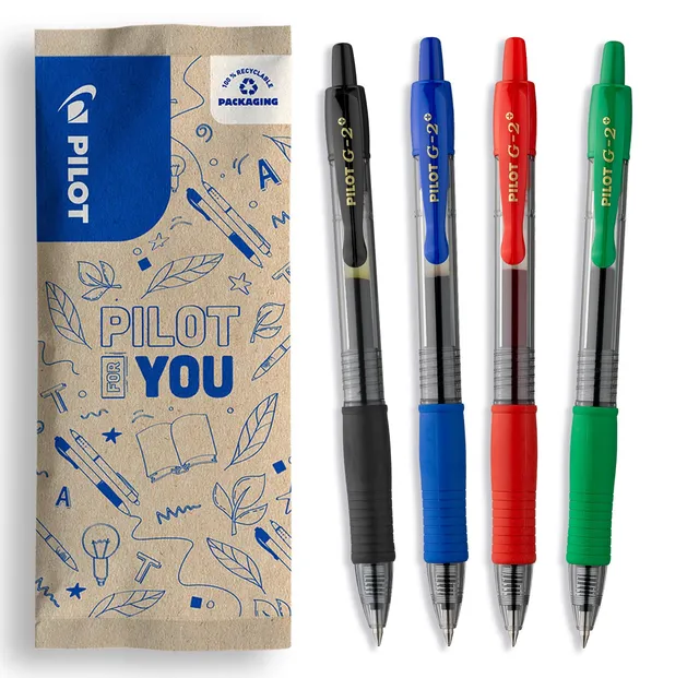 pilot-g2-plus-stylo-roller-encre-gel-r-tractable-0-7-mm-noir-bleu-rouge-vert-lot image 1