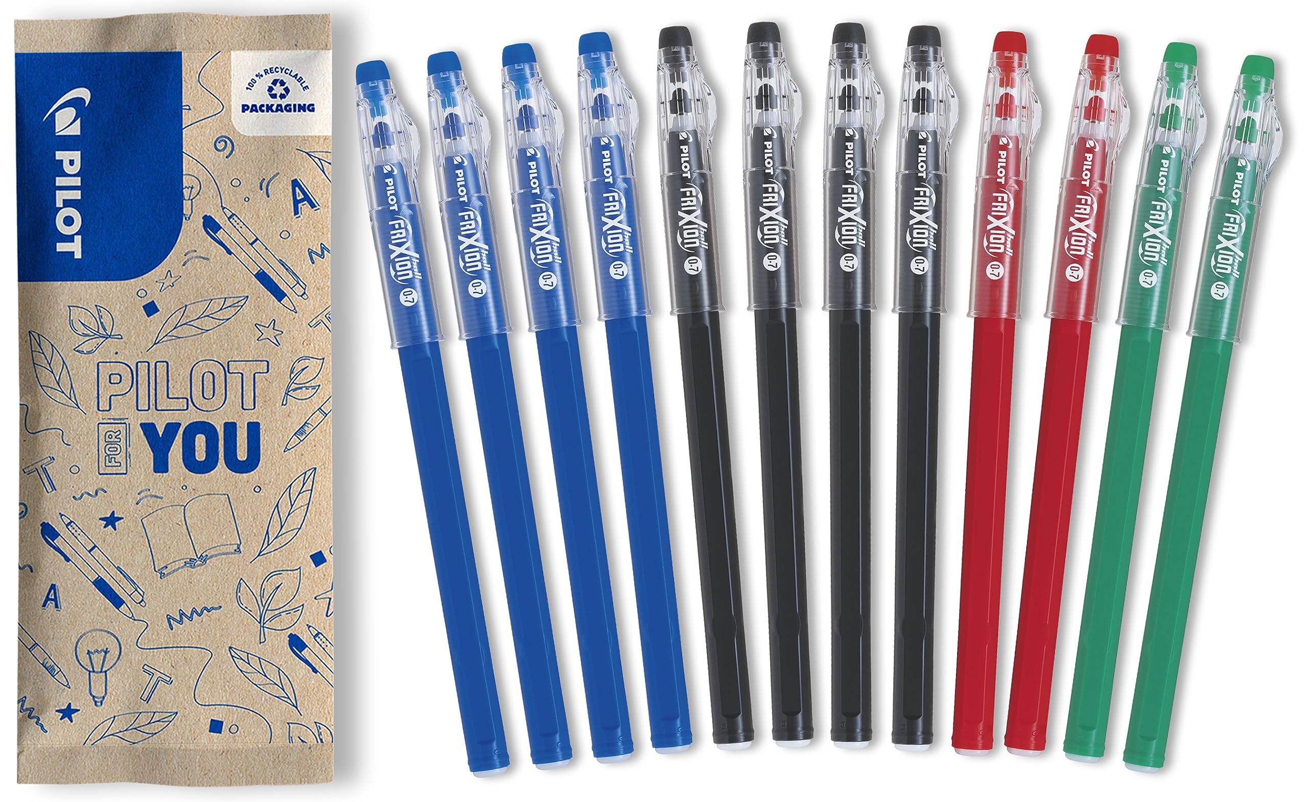 pilot-frixion-ball-stick-0-7-mm-roller-gel-effa-able-12-stylos-4-bleus-4-noirs-2 image 1