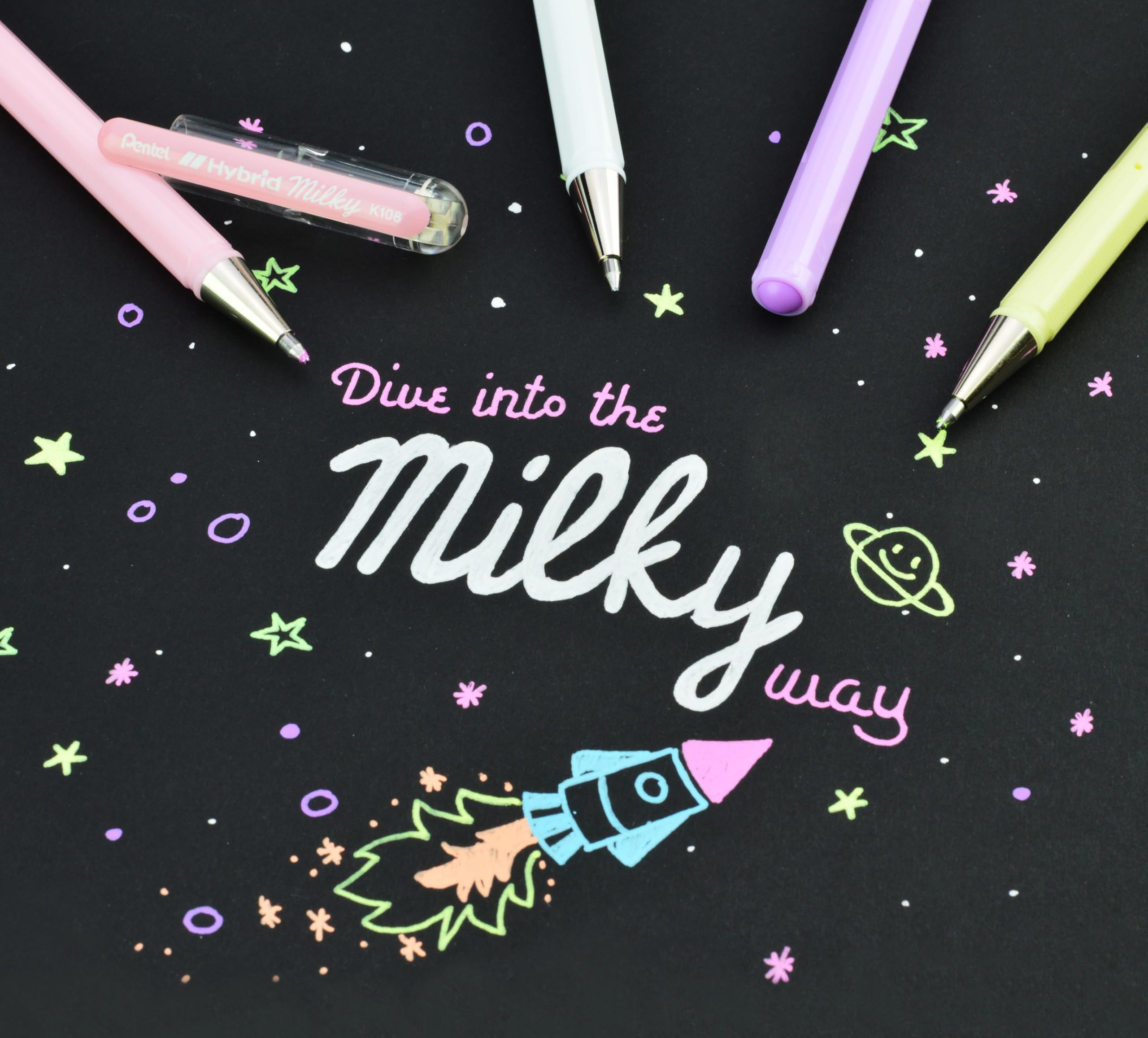 pentel-hybrid-milky-k108-p-lot-de-12-rollers-gel-pastel-rose-0-8-mm image 2