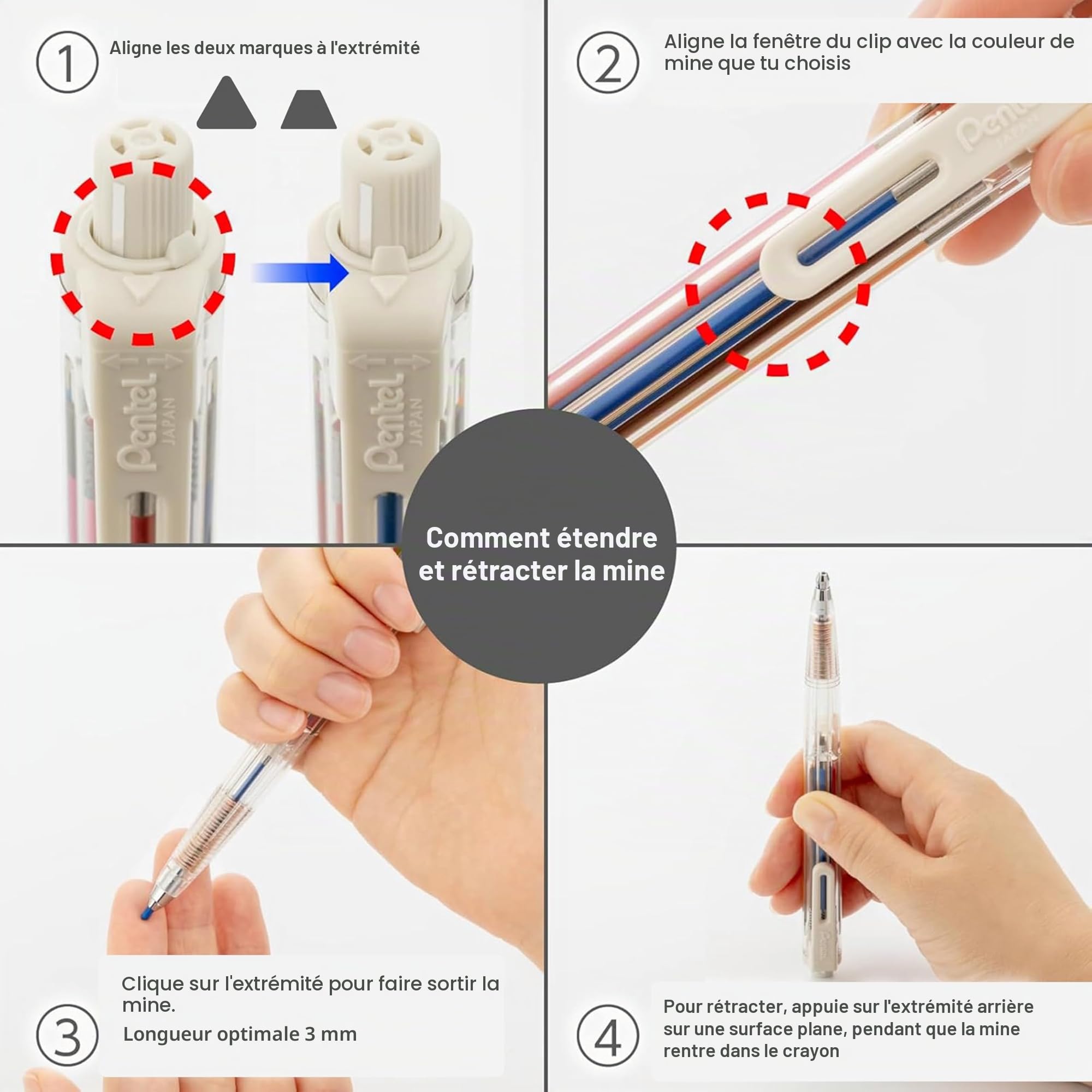 pentel-art-multi-8-xph804st-porte-mines-8-couleurs-2-0-mm-kit-12-recharges-taill image 3