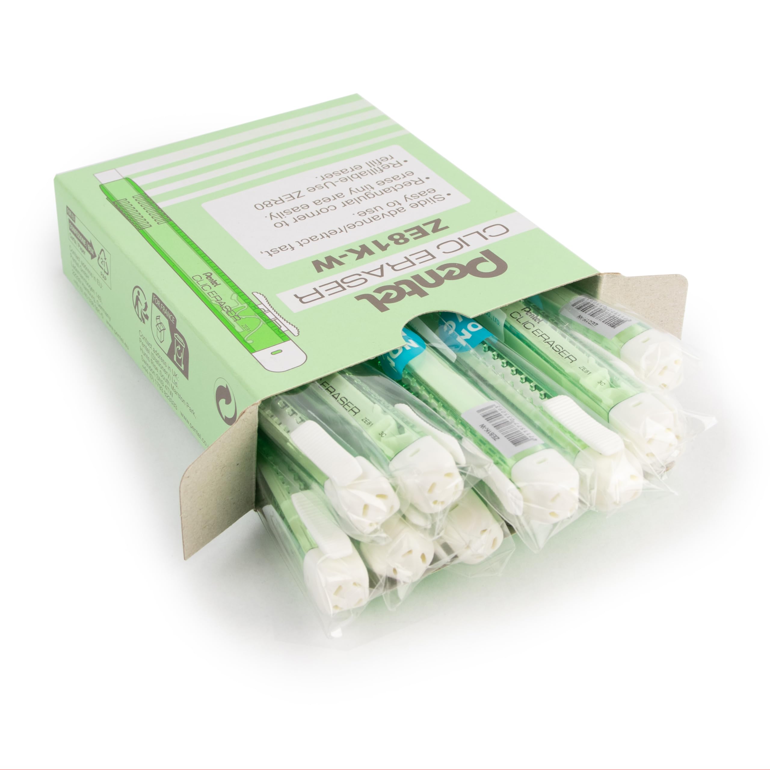 pentel-clic-eraser-ze81-stylo-gomme-rechargeable-corps-vert-clair-lot-de-12 image 2