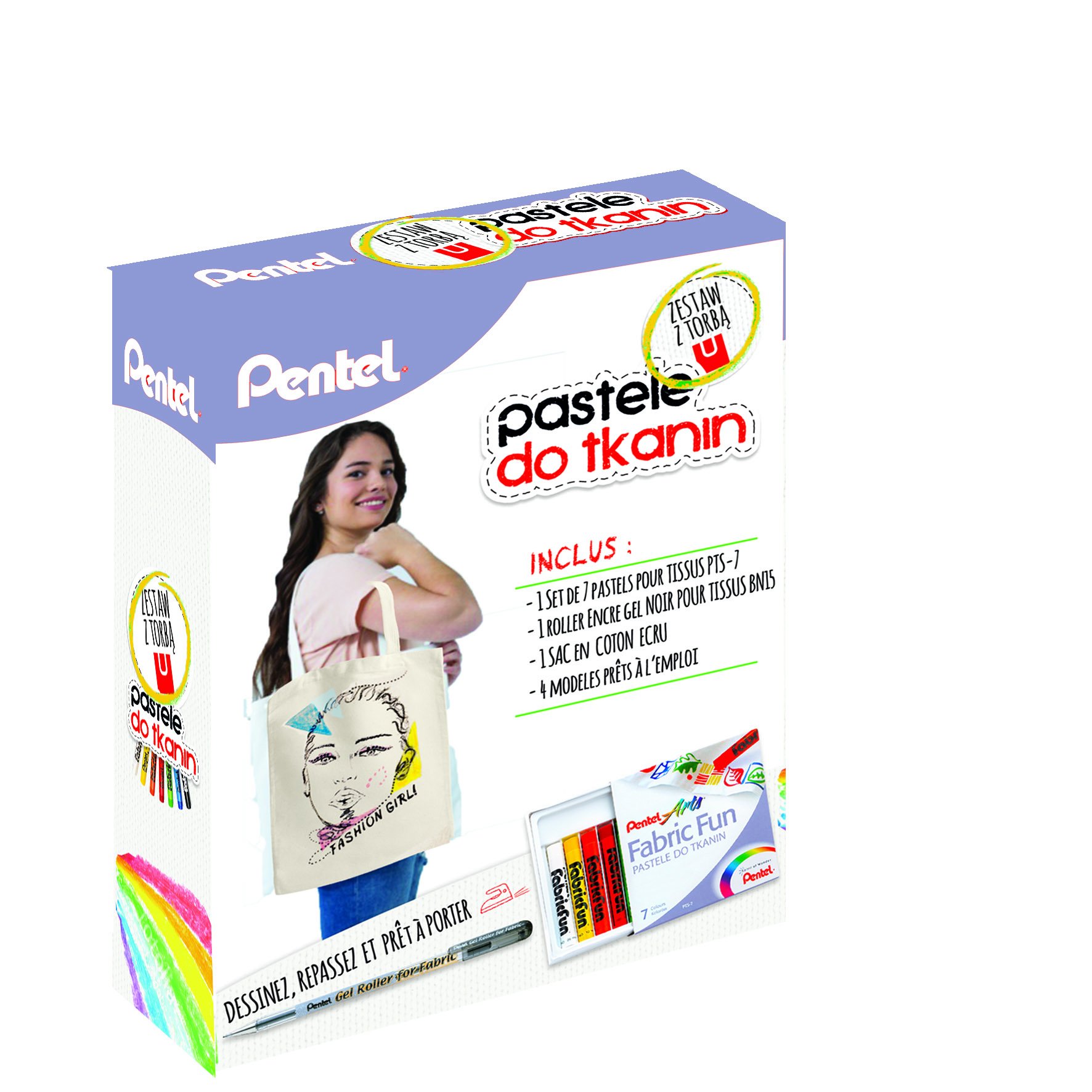 pentel-arts-kit-cr-atif-fabric-fun-pts-7-gel-roller-tissu-bn15-noir-avec-chausse image 7