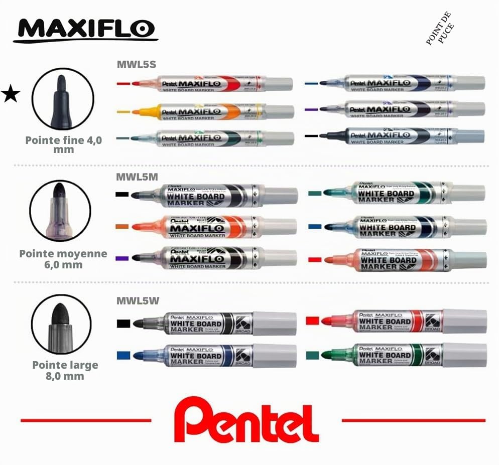 pentel-maxiflo-pochette-de-4-marqueurs-tableau-blanc-pointe-conique-moyenne-noir image 8