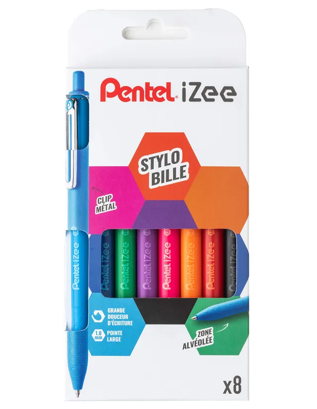 pentel-izee-bx470-stylo-bille-r-tractable-1-0-mm-pochette-de-8 image 1