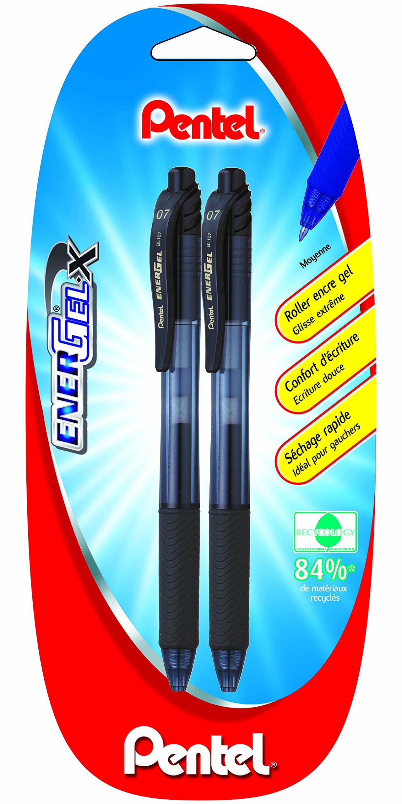 pentel-energel-x-bl107-roller-gel-r-tractable-0-7-mm-noir-rouge-bleu-blister-de- image 2