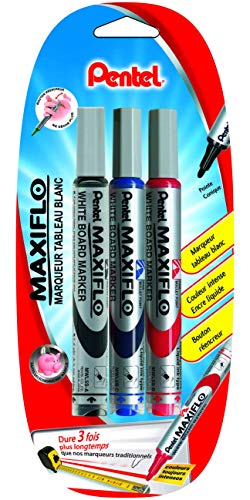 pentel-maxiflo-lot-de-3-marqueurs-tableau-blanc-pointe-ogive-moyenne-noir-bleu-r image 6