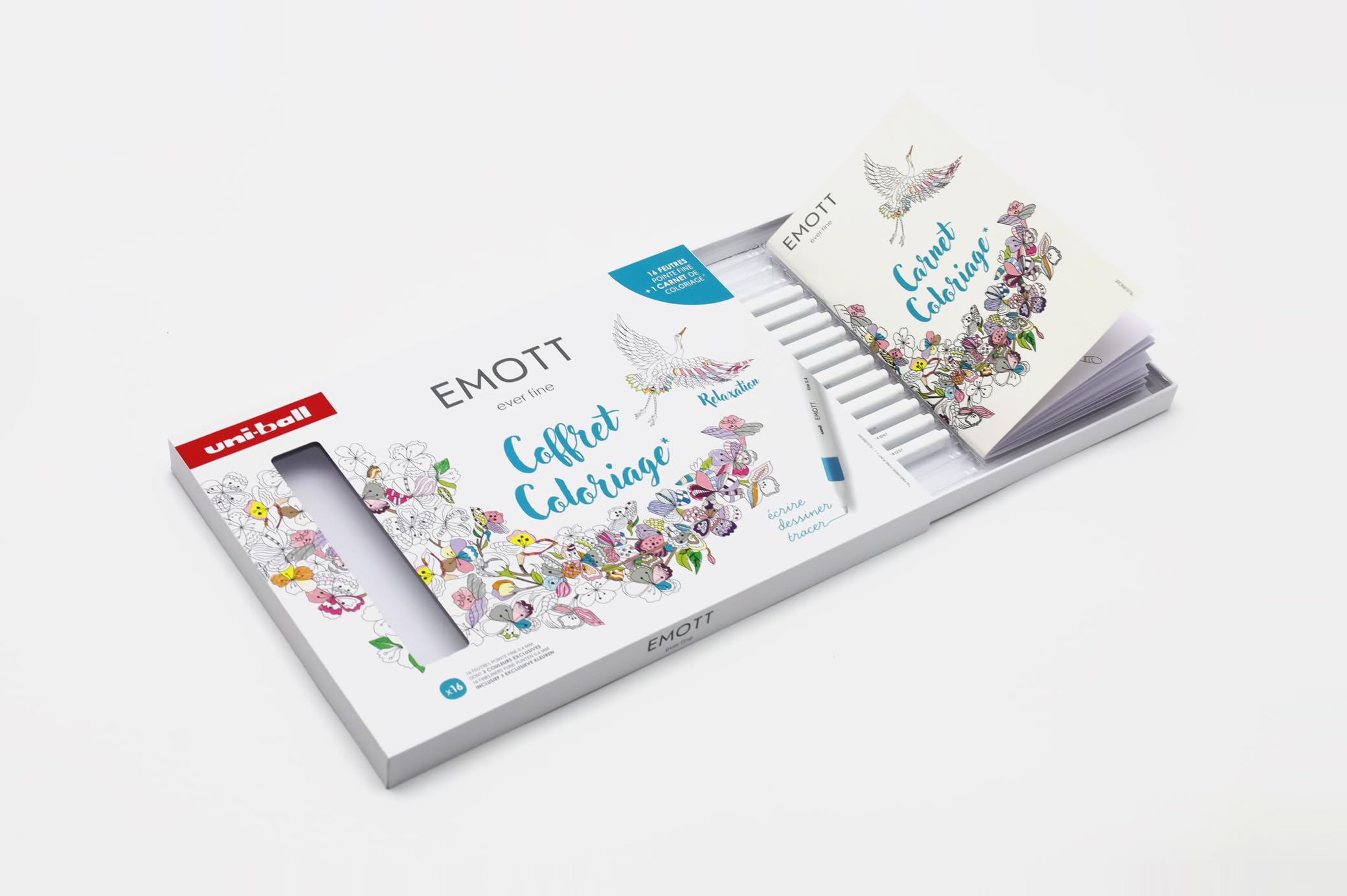 uni-ball-emott-feutre-fin-0-4-mm-coffret-16-couleurs-carnet-coloriage-a5 image 2