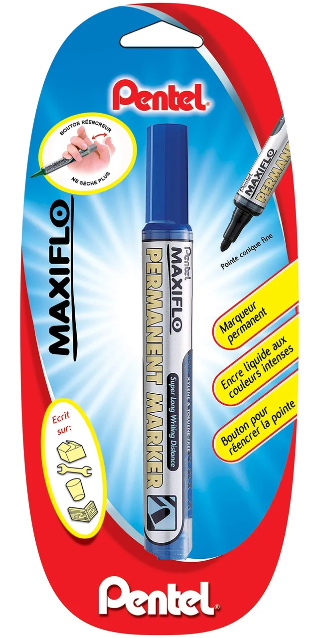 pentel-maxiflo-nlf50-marqueur-permanent-bleu-pointe-conique-blister-x1 image 1