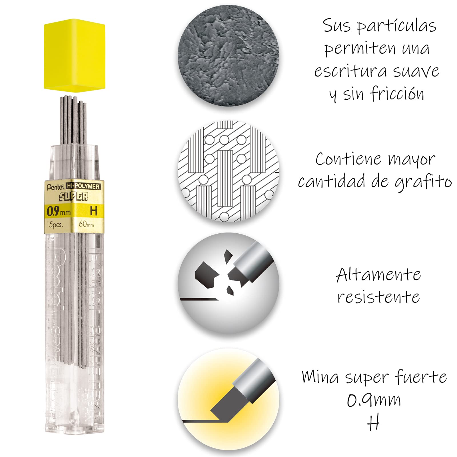 pentel-509-h-mines-0-9-mm-h-lot-de-12-tuis-hi-polymer-super image 2