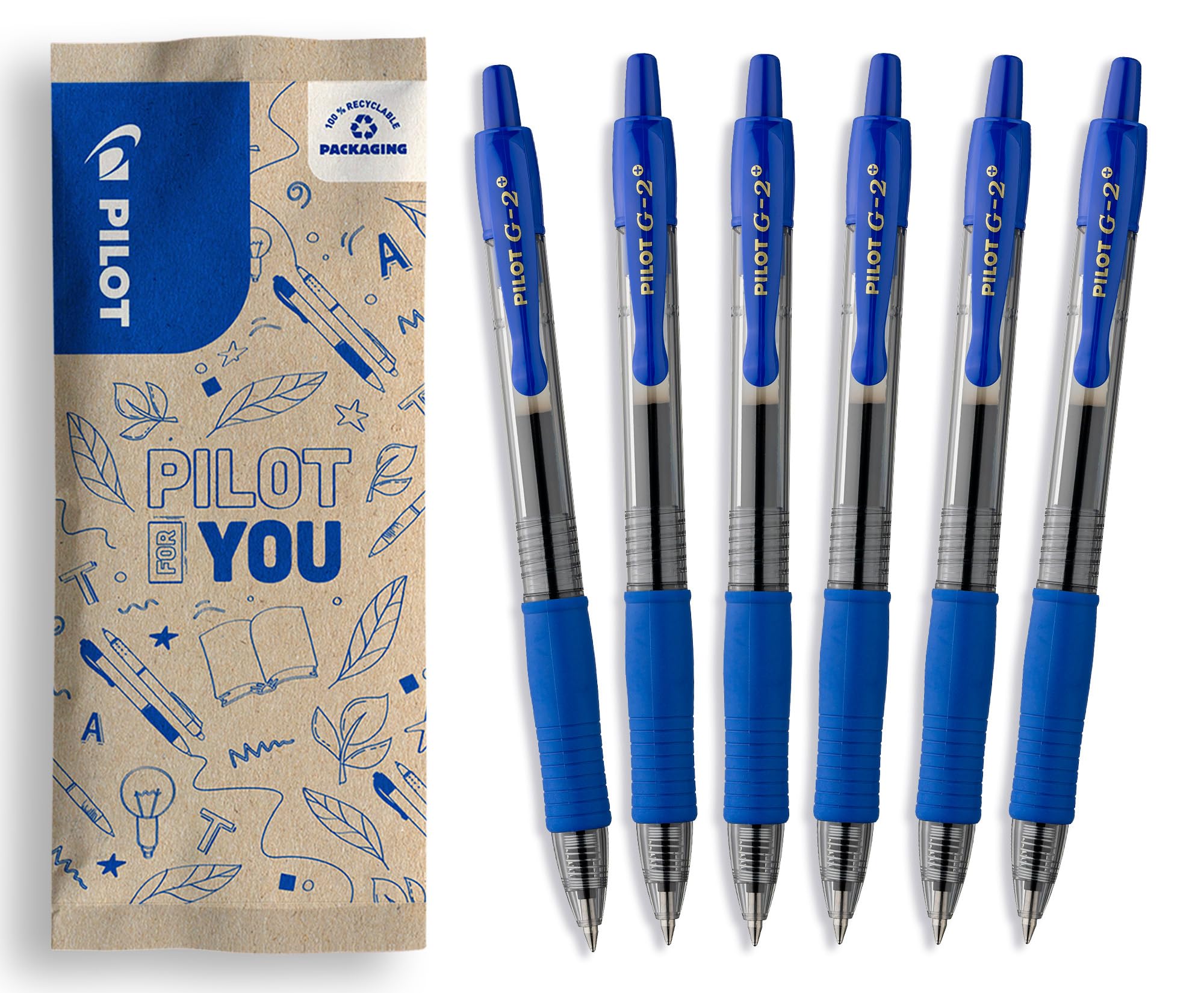 pilot-g2-plus-stylo-roller-gel-r-tractable-bleu-pointe-moyenne-0-7-mm-lot-de-6 image 1