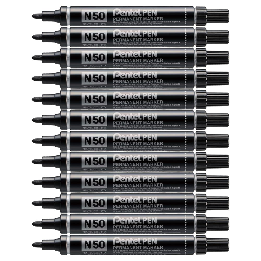 pentel-pen-n50-marqueur-permanent-pointe-conique-4-3-mm-noir-lot-de-12 image 1