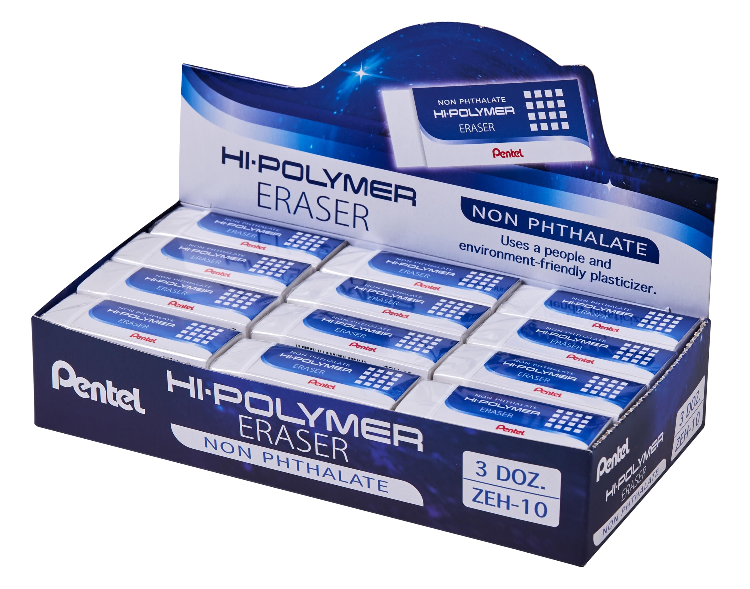 pentel-zeh-10-gomme-blanche-rectangulaire-tous-papiers-lot-de-36 image 1