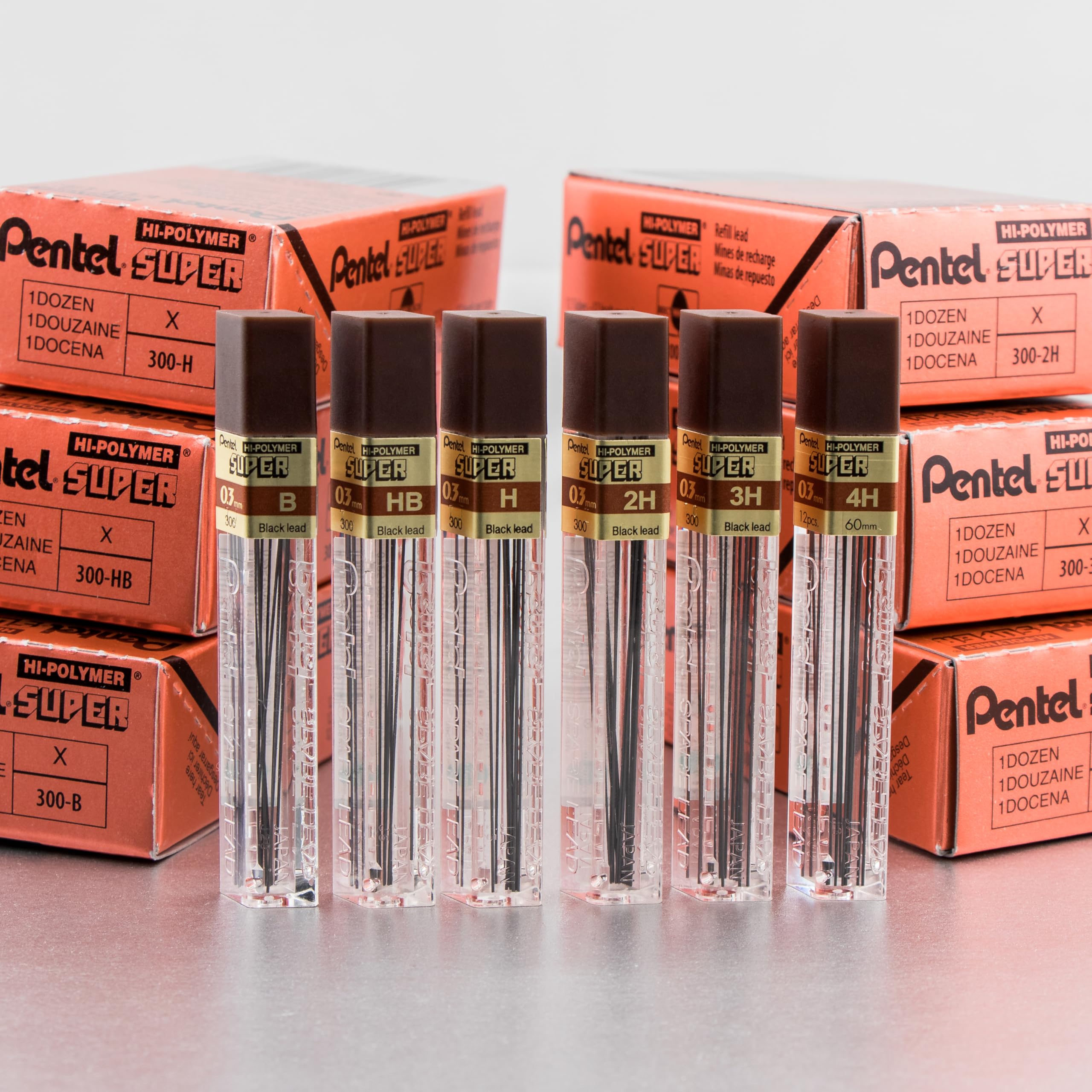 pentel-hi-polymer-super-300-h-lot-de-12-tuis-de-12-mines-0-3-mm-h image 3
