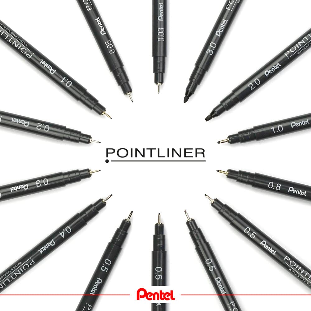 pentel-arts-pointliner-s20p-feutre-technique-pointe-calligraphie-2-mm-noir-lot-d image 2