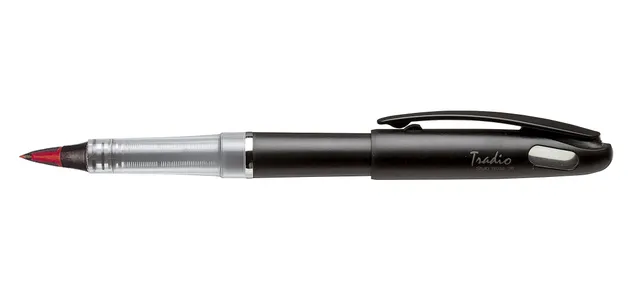 pentel-tradio-lot-de-12-feutres-plume-rechargeable-encre-rouge-corps-noir-mat image 1