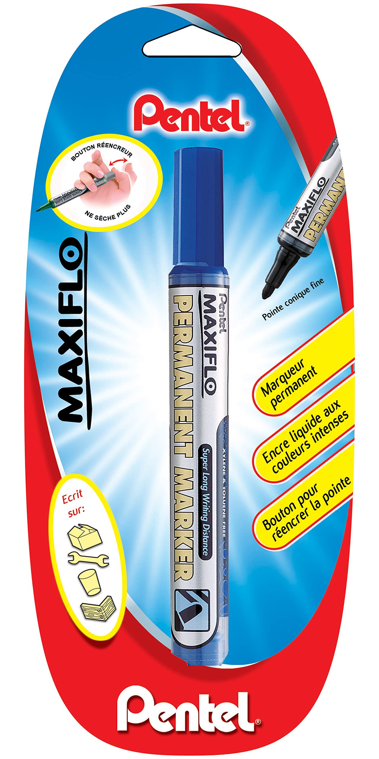 pentel-maxiflo-nlf50-marqueur-permanent-bleu-pointe-conique-blister-x1 image 1