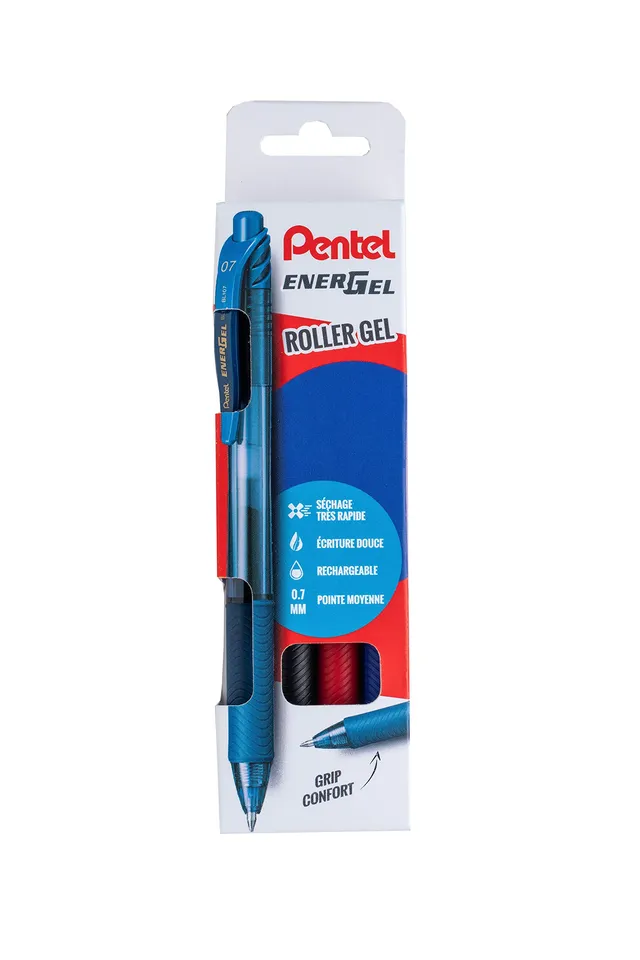 pentel-energel-x-bl107-pochette-de-4-rollers-gel-r-tractables-0-7-mm-noir-rouge- image 1