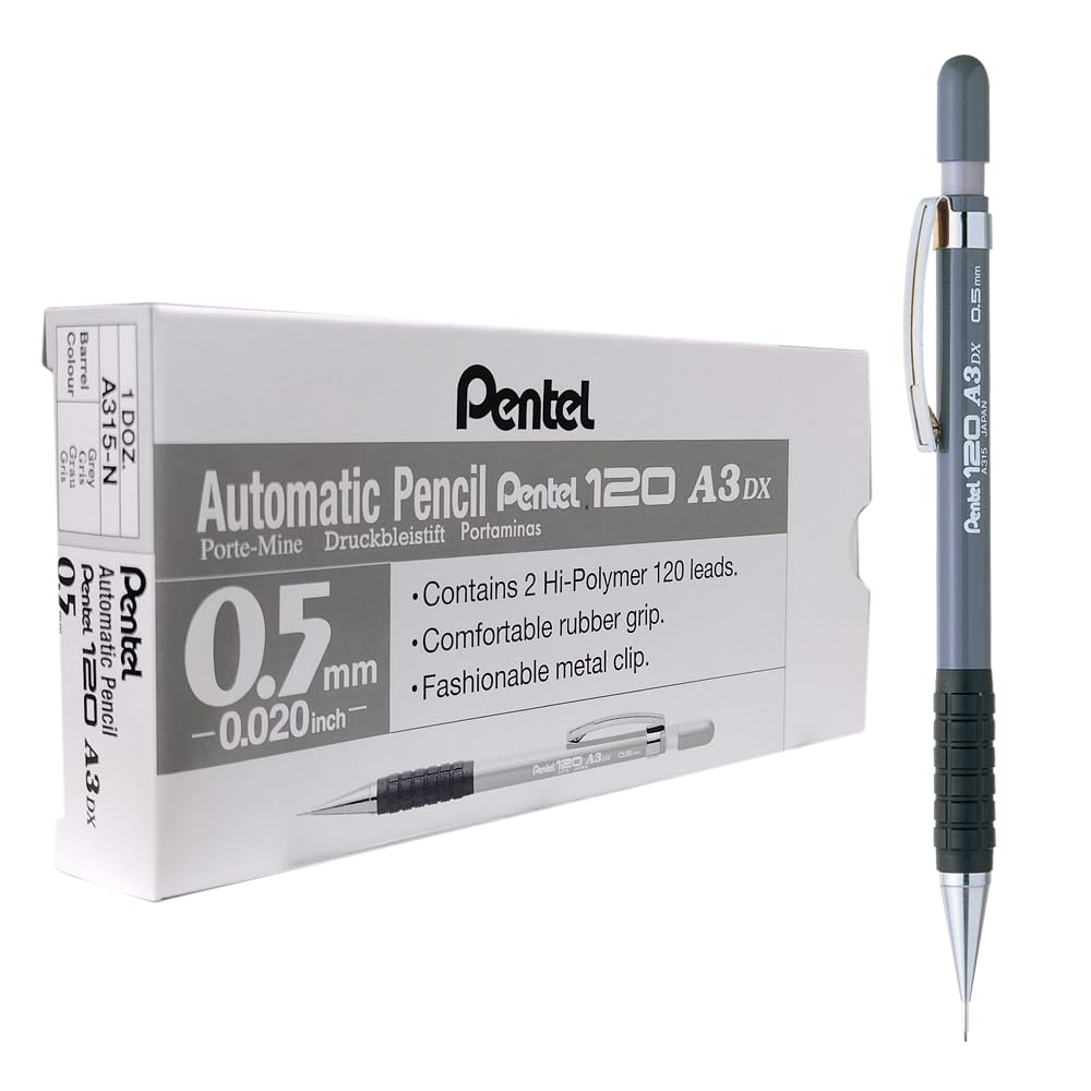 pentel-hi-graph-porte-mines-0-5-mm-canon-fixe-4-mm-gris-lot-de-12 image 2
