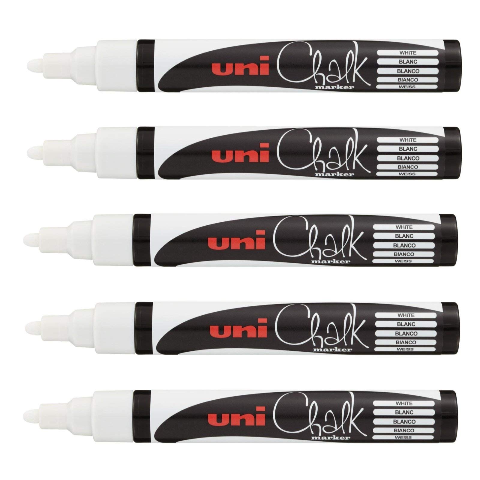 uni-ball-chalk-marker-pwe-5m-5-marqueurs-craie-pointe-moyenne-1-8-2-5-mm-blanc image 1