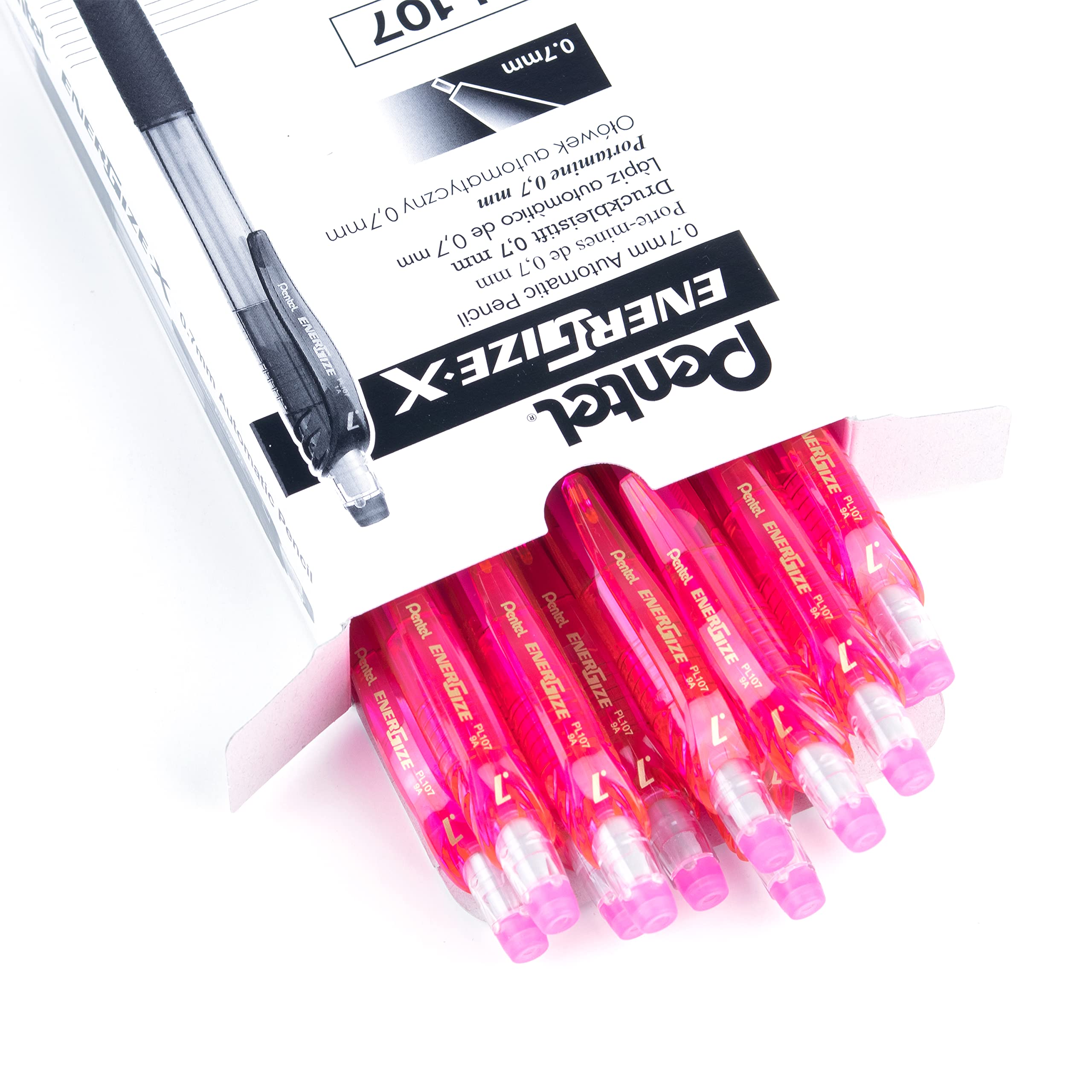 pentel-energize-x-pl107-porte-mine-0-7-mm-rose-lot-de-12 image 2