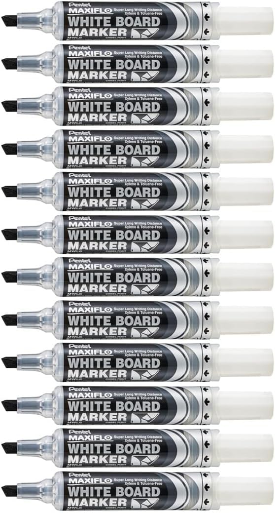 pentel-maxiflo-mwl6-ao-marqueur-tableau-blanc-noir-pointe-biseaut-e-lot-de-12 image 1