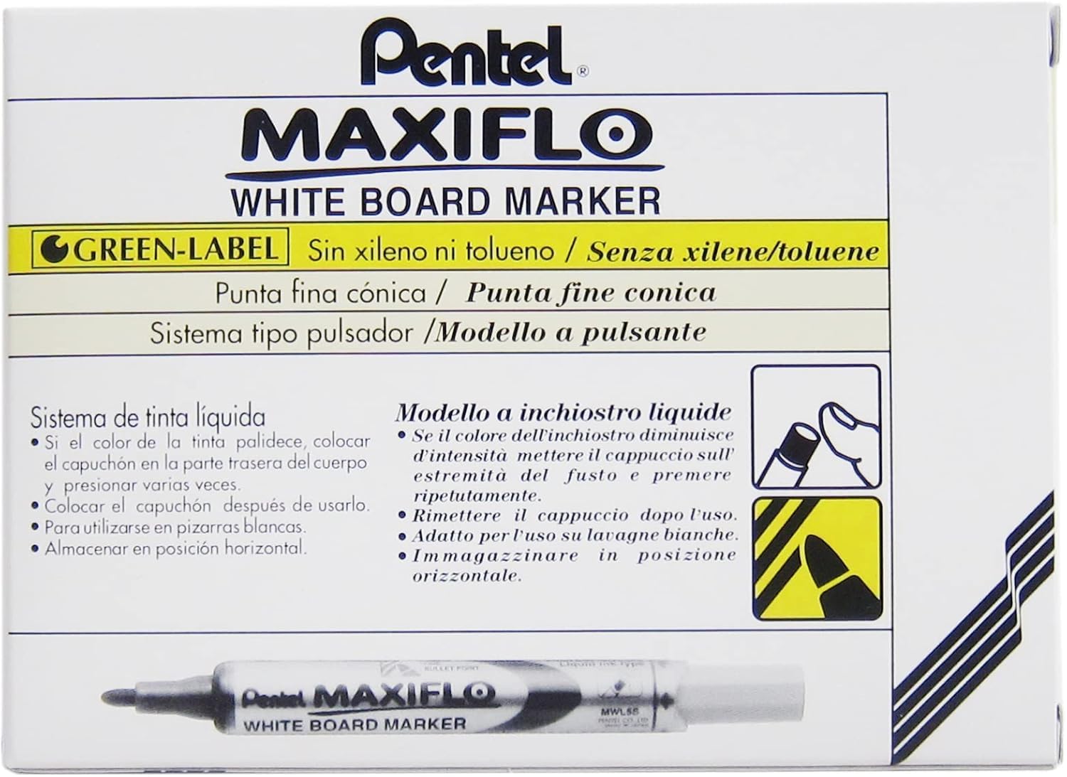 pentel-maxiflo-mwl5s-marqueur-tableau-blanc-jaune-lot-de-12-pointe-conique image 3