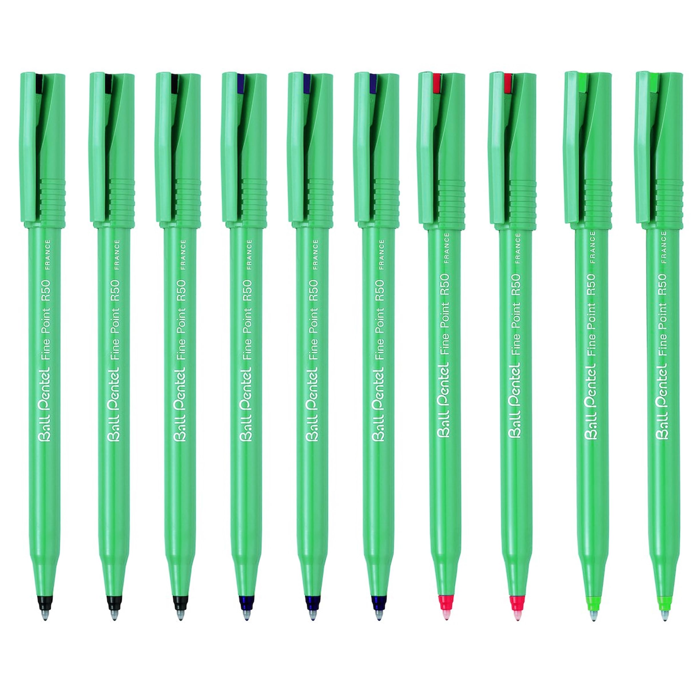 pentel-r50-roller-encre-liquide-0-8-mm-lot-de-4-noir-bleu-rouge-vert image 6