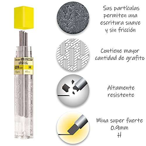 pentel-509-h-mines-0-9-mm-h-lot-de-12-tuis-hi-polymer-super image 5