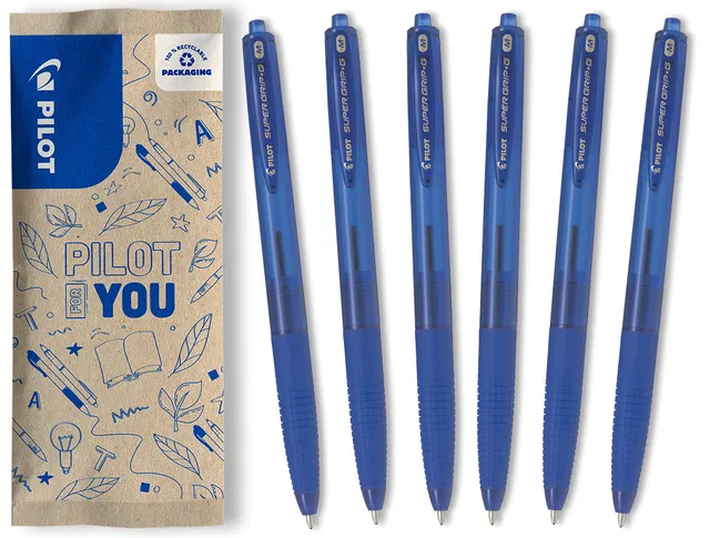 pilot-super-grip-g-stylo-bille-r-tractable-lot-de-6-bleu-pointe-moyenne-1-mm image 1