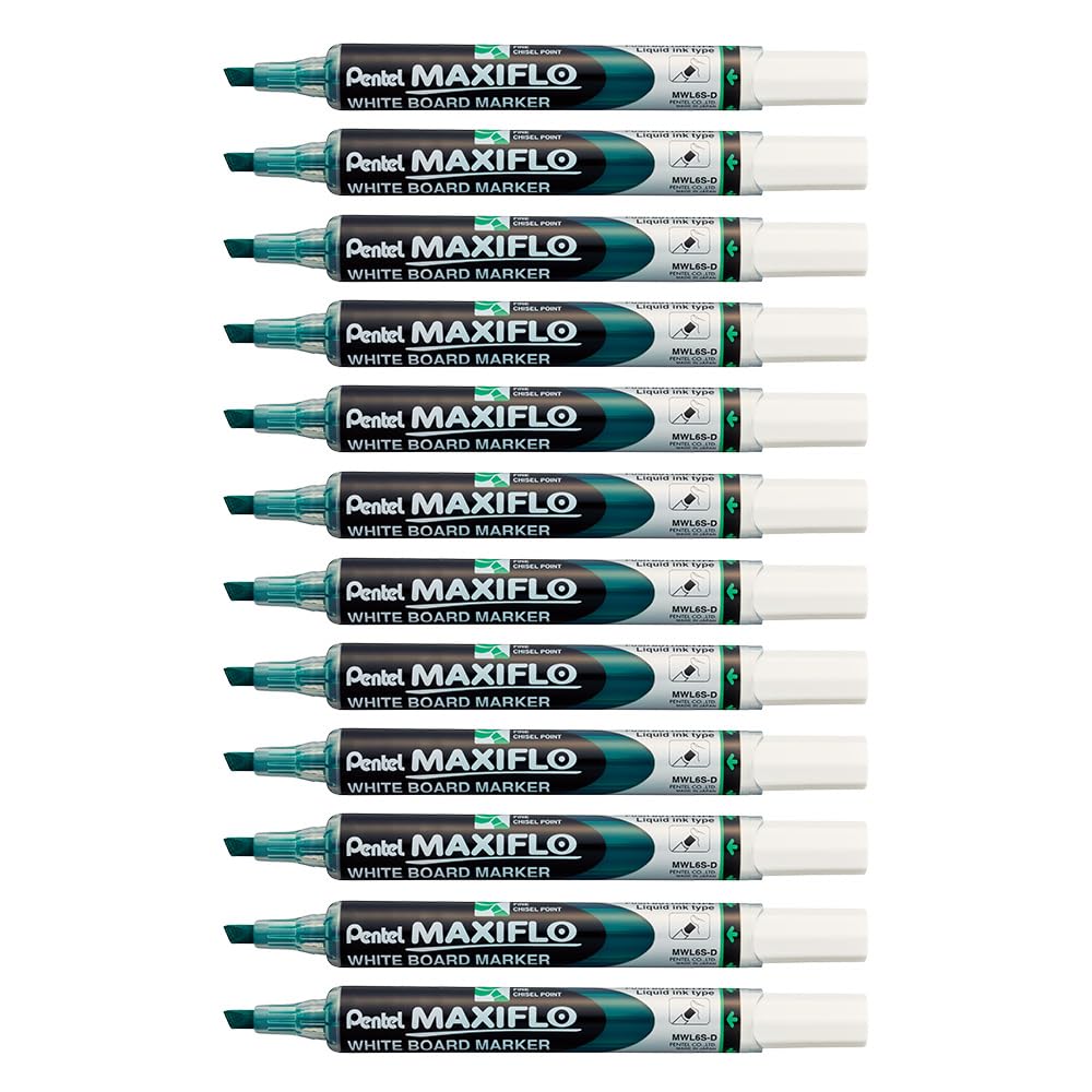 pentel-maxiflo-marqueur-tableau-blanc-pointe-biseaut-e-vert-lot-de-12 image 1