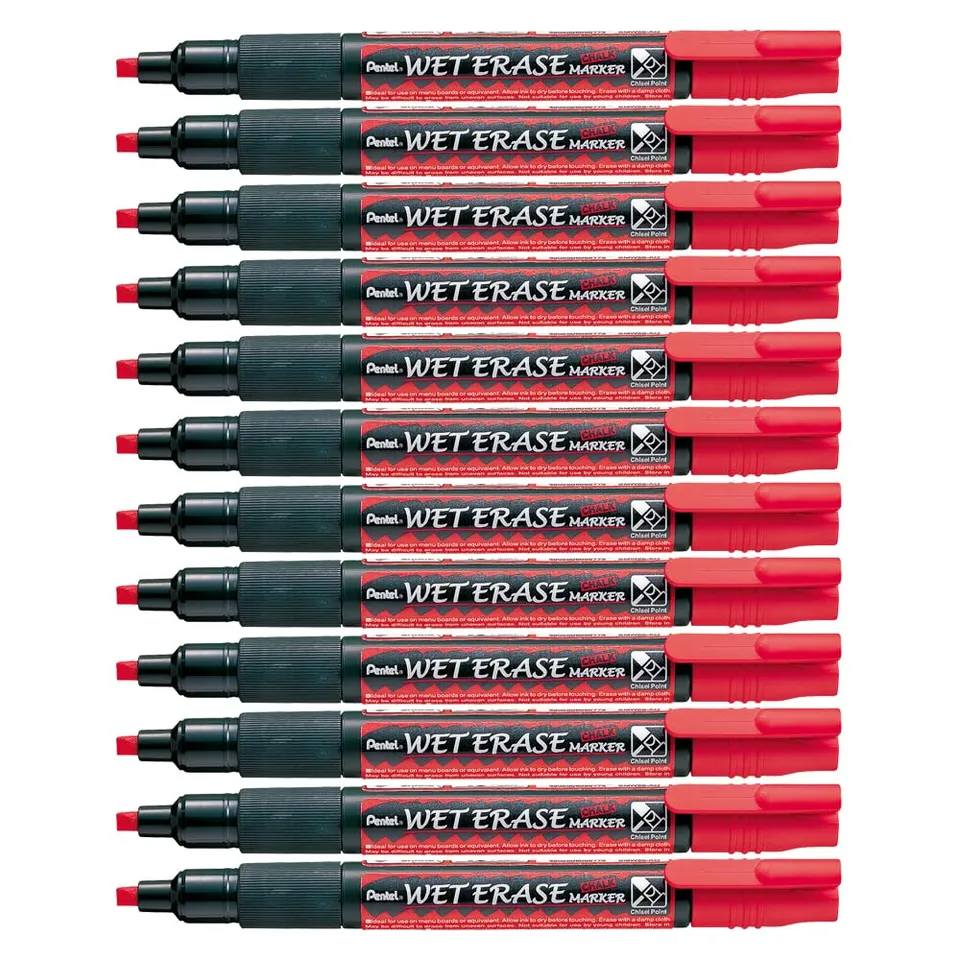 pentel-weterase-marqueur-craie-vitre-rouge-pointe-biseaut-e-lot-de-12 image 1