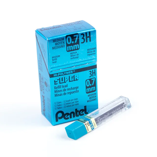 pentel-super-hi-polymer-mines-0-7-mm-3h-lot-de-12-tuis-de-12-mines image 1