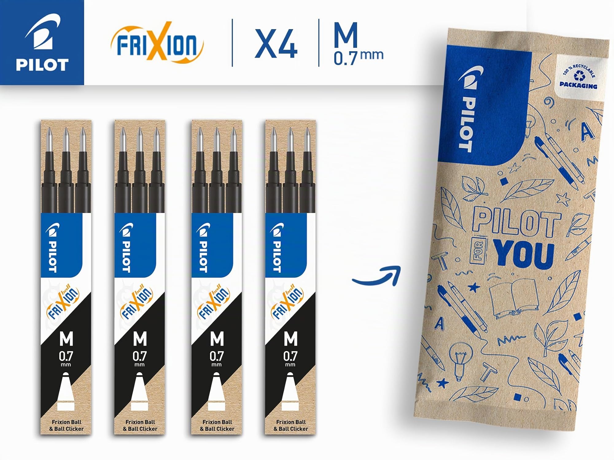 pilot-frixion-recharges-effa-ables-0-7-mm-noires-4-tuis-de-3-lot-de-12 image 2