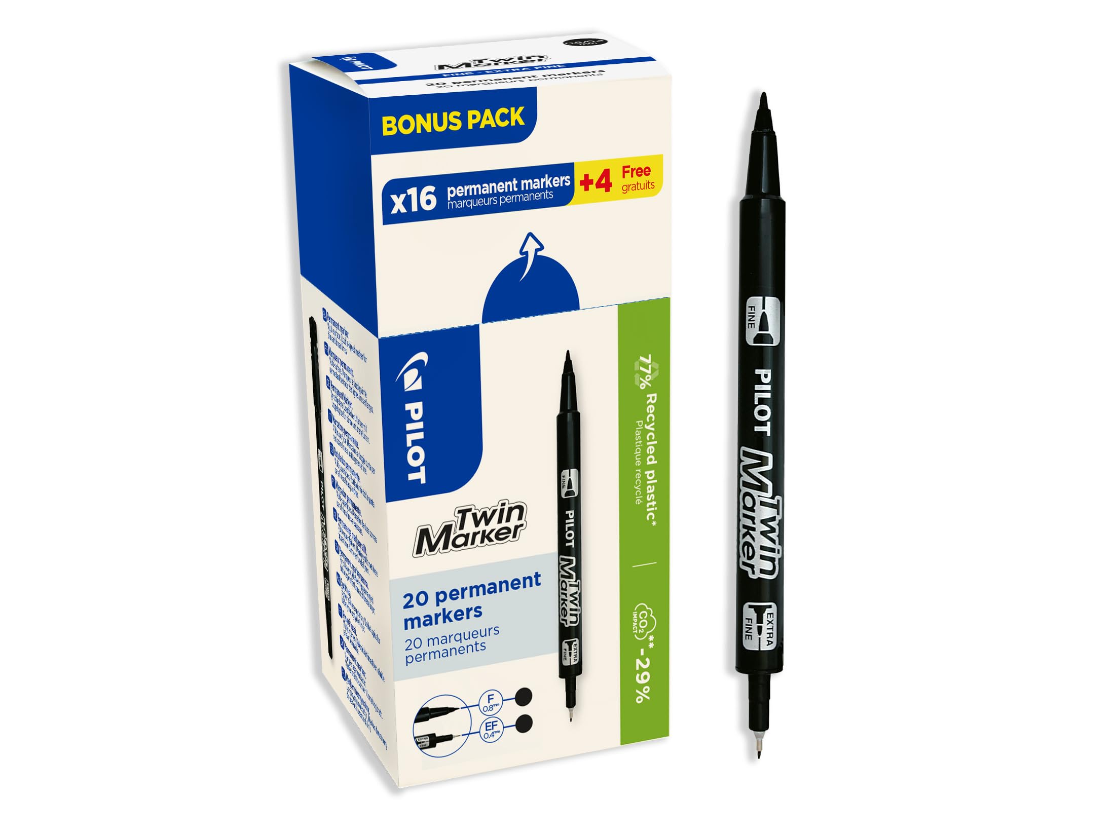 pilot-twin-marker-marqueur-permanent-noir-double-pointe-fine-extra-fine-lot-de-2 image 1
