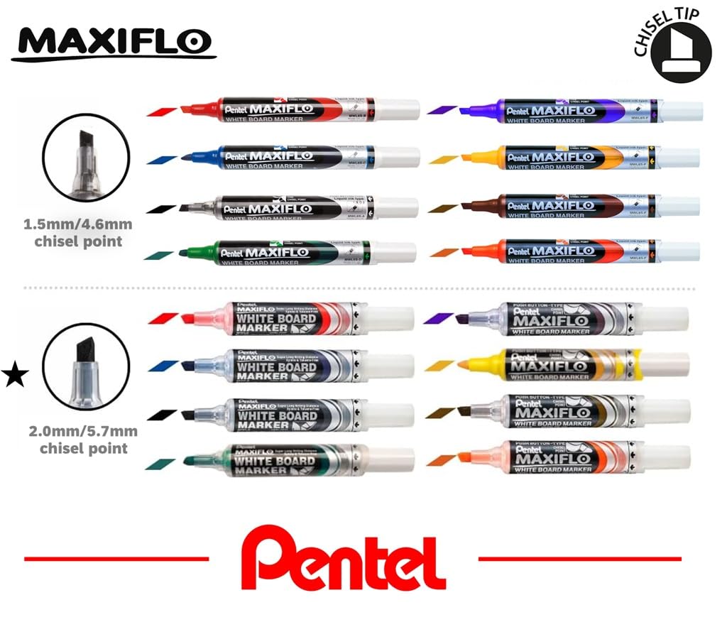 pentel-maxiflo-mwl6-lot-de-12-marqueurs-tableau-blanc-pointe-biseaut-e-large-rou image 5