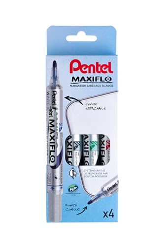 pentel-maxiflo-pochette-de-4-marqueurs-tableau-blanc-pointe-conique-moyenne-noir image 3