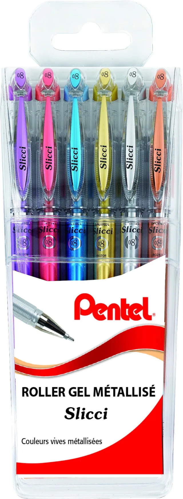 pentel-slicci-bg208-roller-gel-m-tallis-0-8-mm-pochette-de-6-assortis image 1
