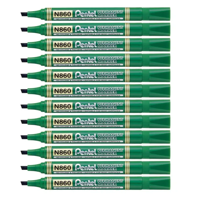 pentel-n860-marqueur-permanent-biseaut-2-3-x-4-5-mm-vert-lot-de-12 image 1
