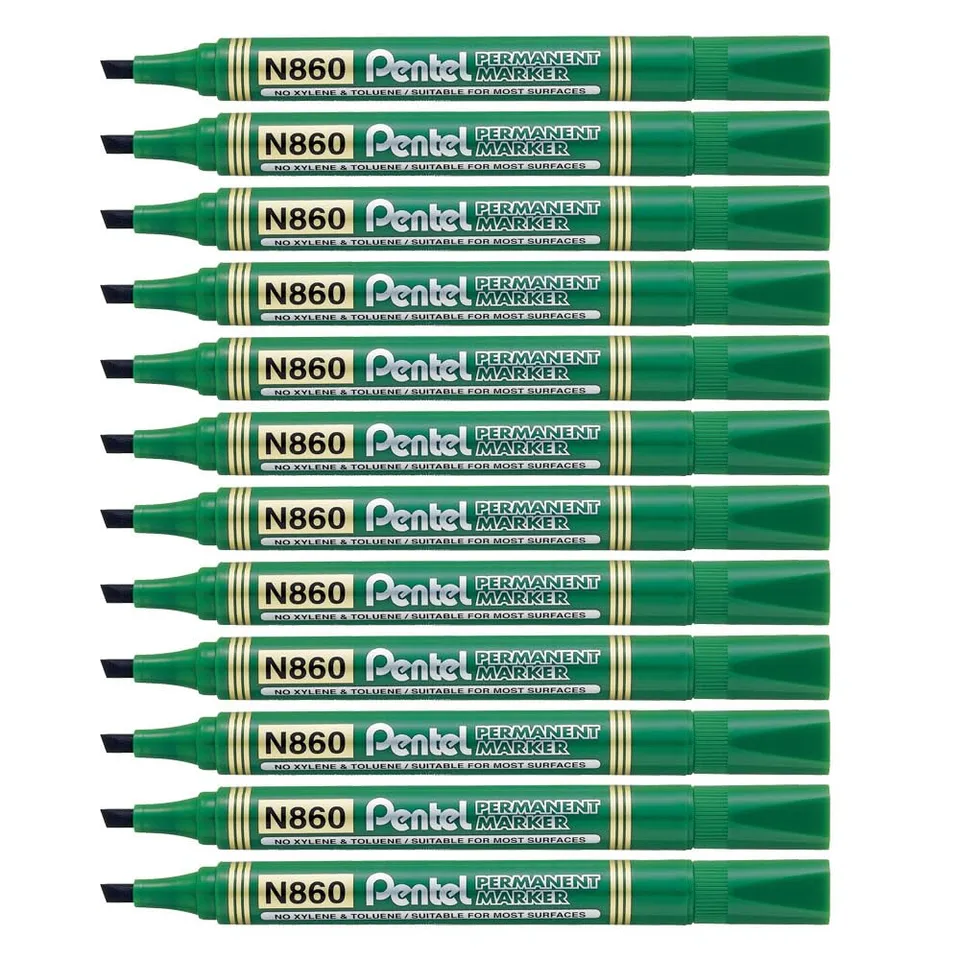 pentel-n860-marqueur-permanent-biseaut-2-3-x-4-5-mm-vert-lot-de-12 image 1
