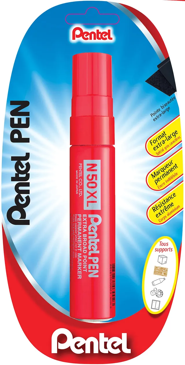 pentel-pen-n50xl-marqueur-permanent-pointe-biseaut-e-extra-large-rouge-blister-x image 1