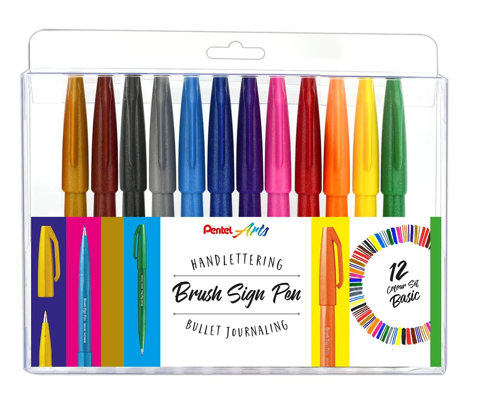 pentel-ses15-brush-sign-pen-feutre-pinceau-couleurs-assorties-tui-de-12 image 1