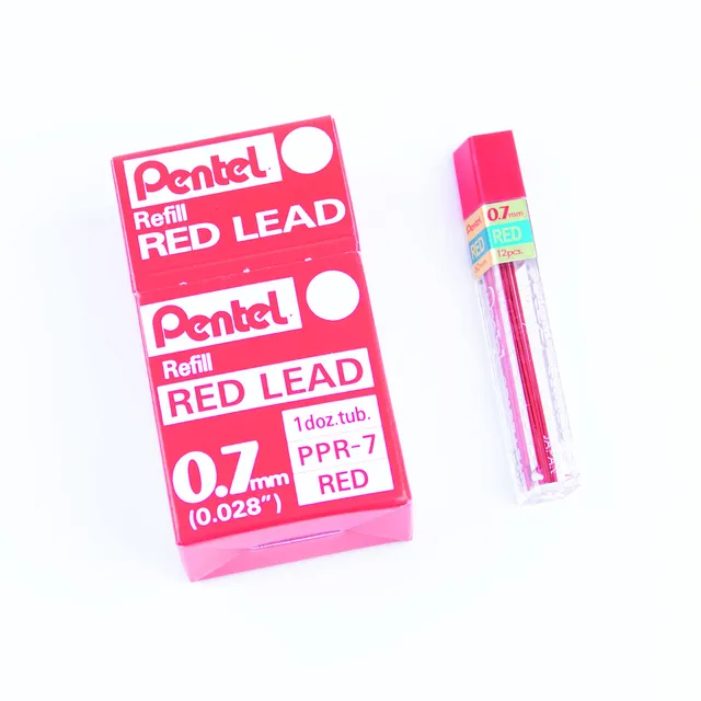 pentel-super-hi-polymer-ppr-7-mines-0-7-mm-rouge-hb-lot-de-12-tui-de-12-mines image 1