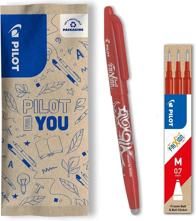 pilot-frixion-ball-rouge-pointe-moyenne-0-7-mm-3-recharges image 1