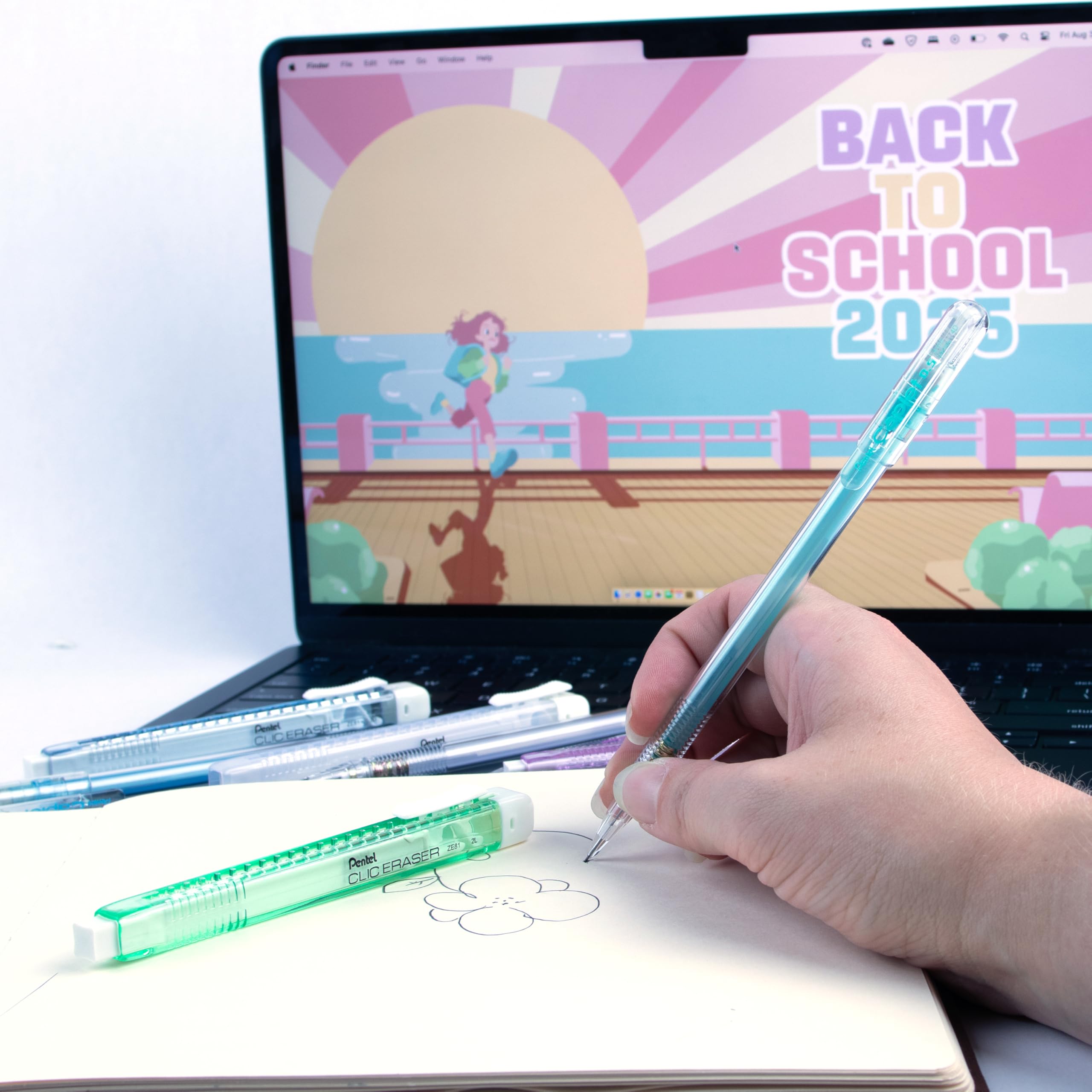 pentel-clic-eraser-ze81-stylo-gomme-rechargeable-corps-vert-clair-lot-de-12 image 4