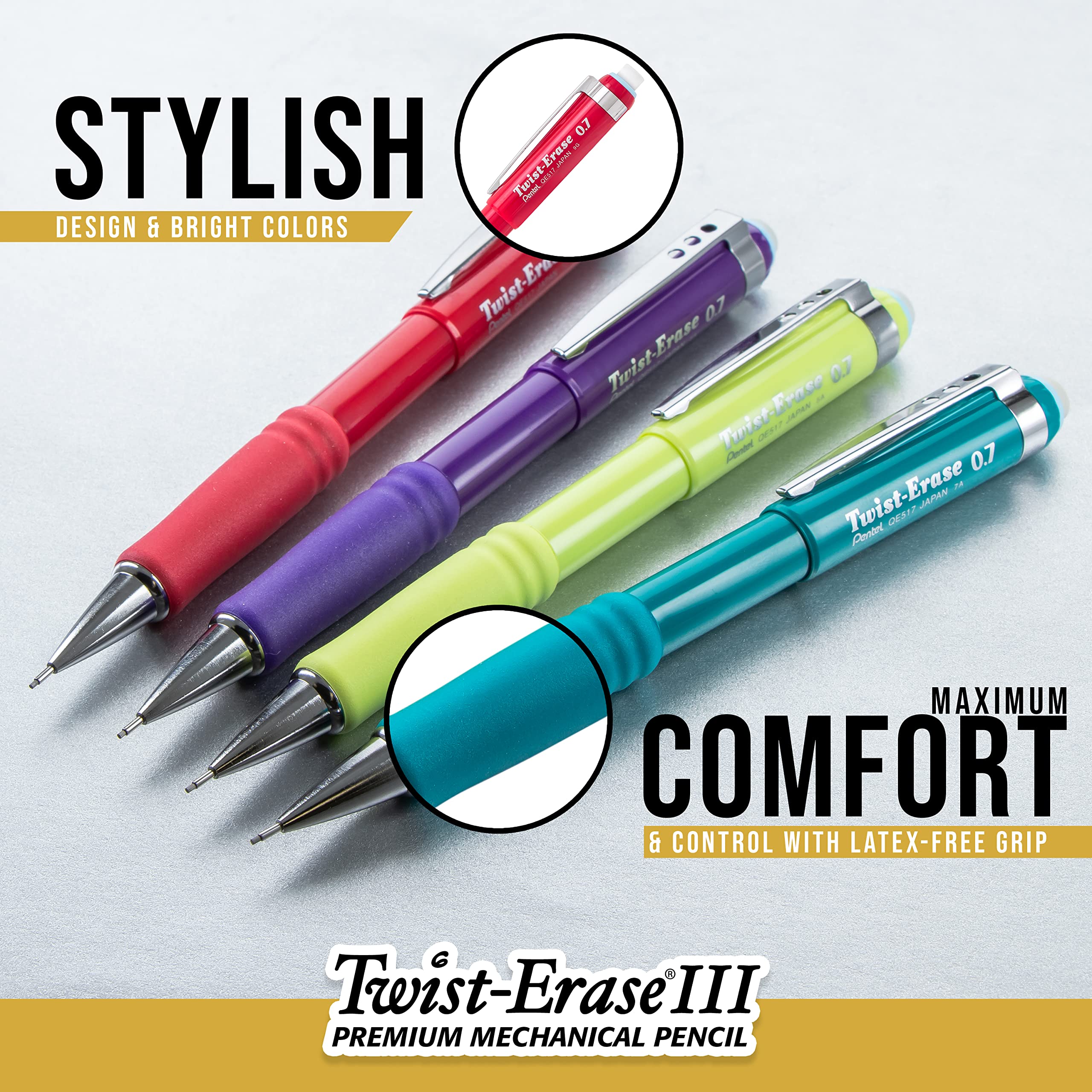 pentel-twist-erase-iii-qe517-porte-mine-0-7-mm-turquoise-lot-de-12 image 2