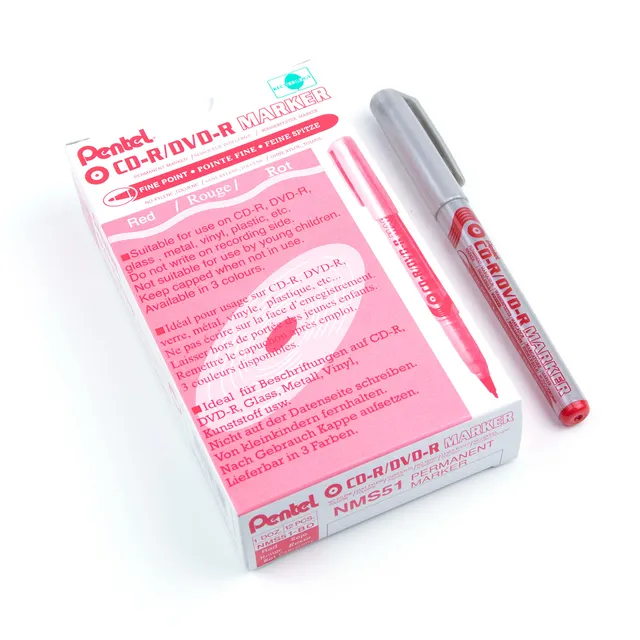 pentel-nms51-b-marqueur-permanent-cd-dvd-pointe-fine-0-9-mm-rouge-lot-de-12 image 1