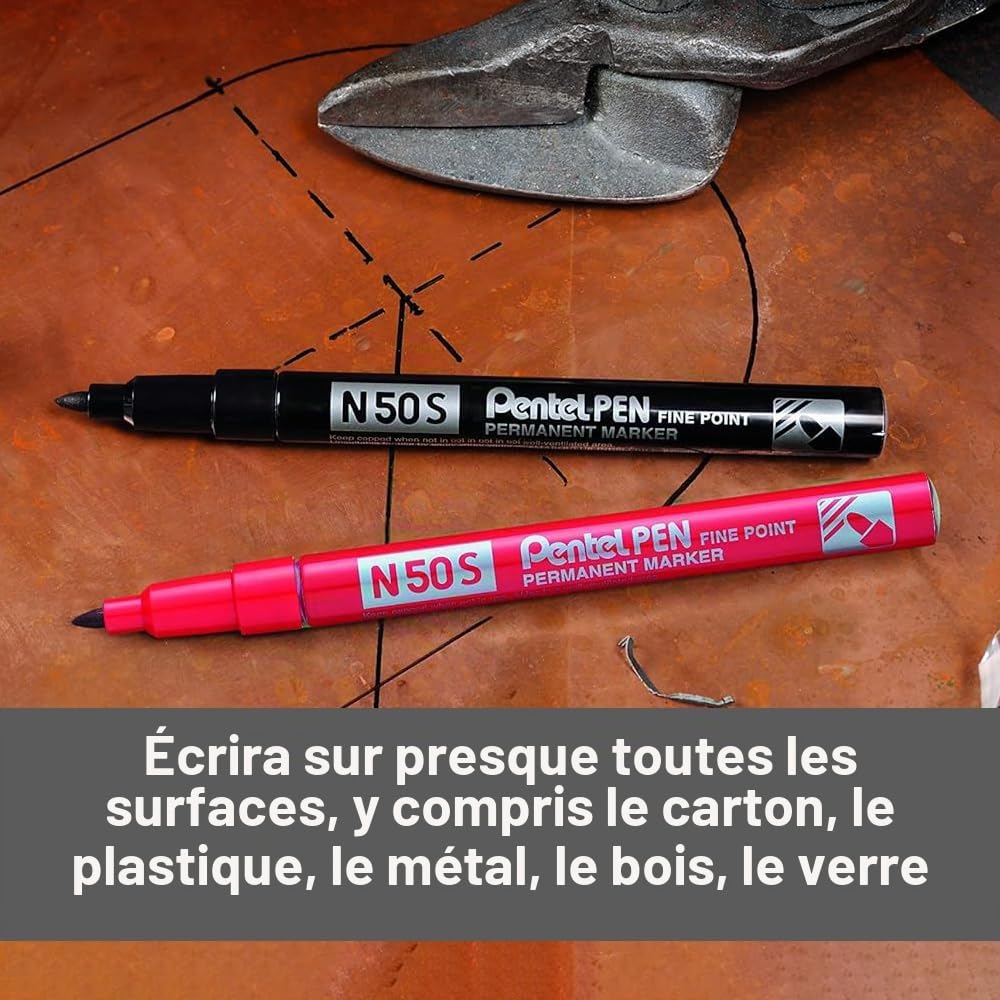 pentel-pen-n50s-marqueur-permanent-pointe-fine-conique-lot-de-12-noir image 4