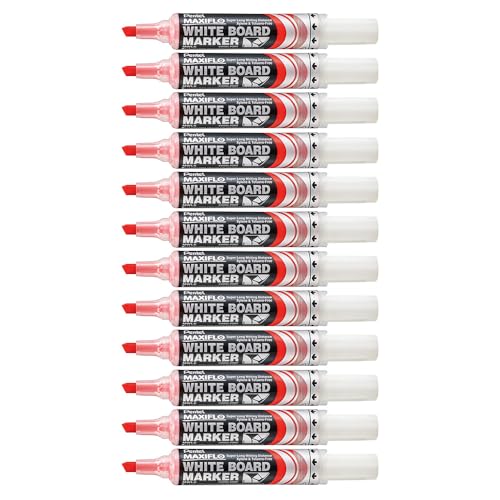 pentel-maxiflo-mwl6-lot-de-12-marqueurs-tableau-blanc-pointe-biseaut-e-large-rou image 6