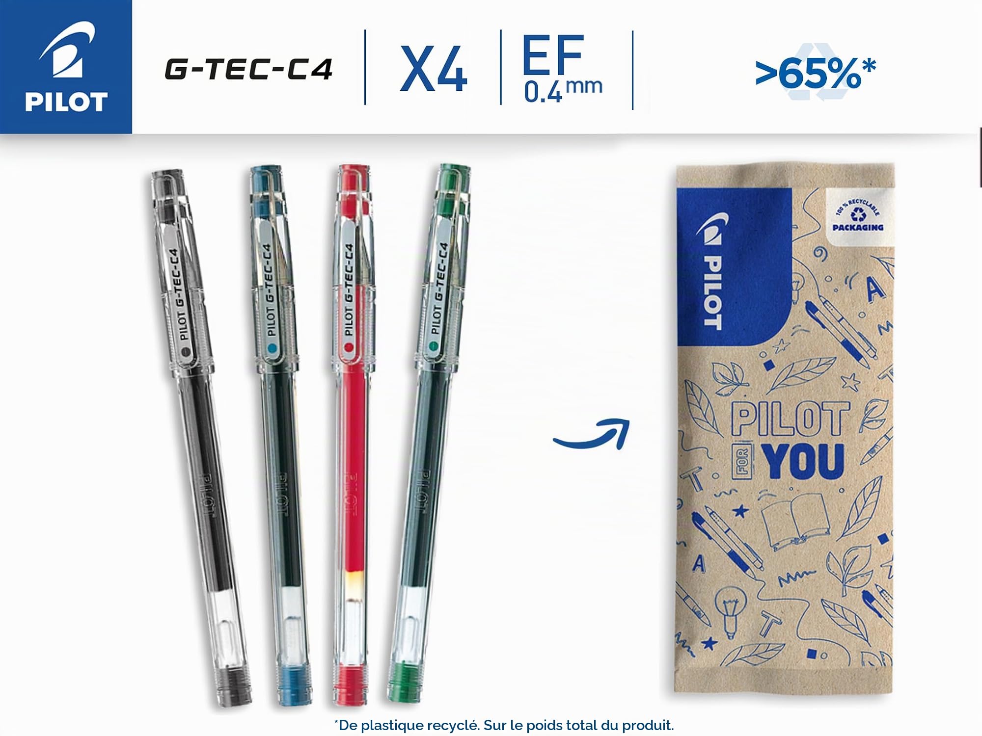 pilot-g-tec-c4-roller-gel-pointe-ultra-fine-0-4-mm-lot-de-4-couleurs image 2