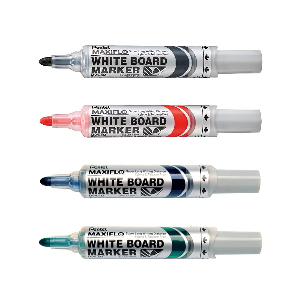 pentel-maxiflo-kit-tableau-blanc-brosse-effaceur-4-marqueurs-pointe-conique-6-mm image 3